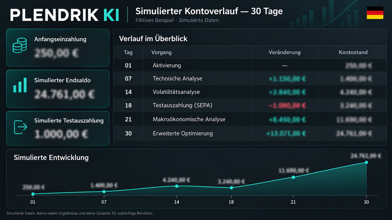 Die Entwicklung unseres Testkontos über 30 Tage